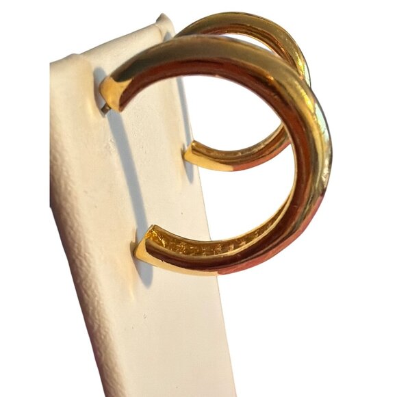 Gold Tone Hoop Earrings Pierced Vintage 1" Across Estate Classic 9.01g 4mm Wide - Picture 2 of 5